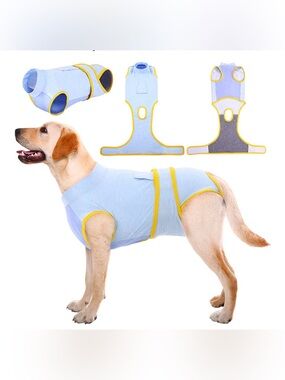 Light Blue & Yellow Post-Surgery Recovery Suit for Dogs - Comfort Wrap Sz large